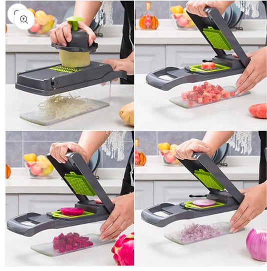 12 in 1 Vegetable Cutter & Slicer – Multifunctional Manual Chopper, Dicer, Peeler & Fruit Cutter – Onion & Salad Slicer Kitchen Tool