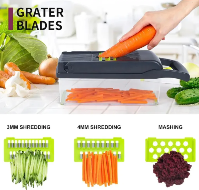 12 in 1 Vegetable Cutter & Slicer – Multifunctional Manual Chopper, Dicer, Peeler & Fruit Cutter – Onion & Salad Slicer Kitchen Tool