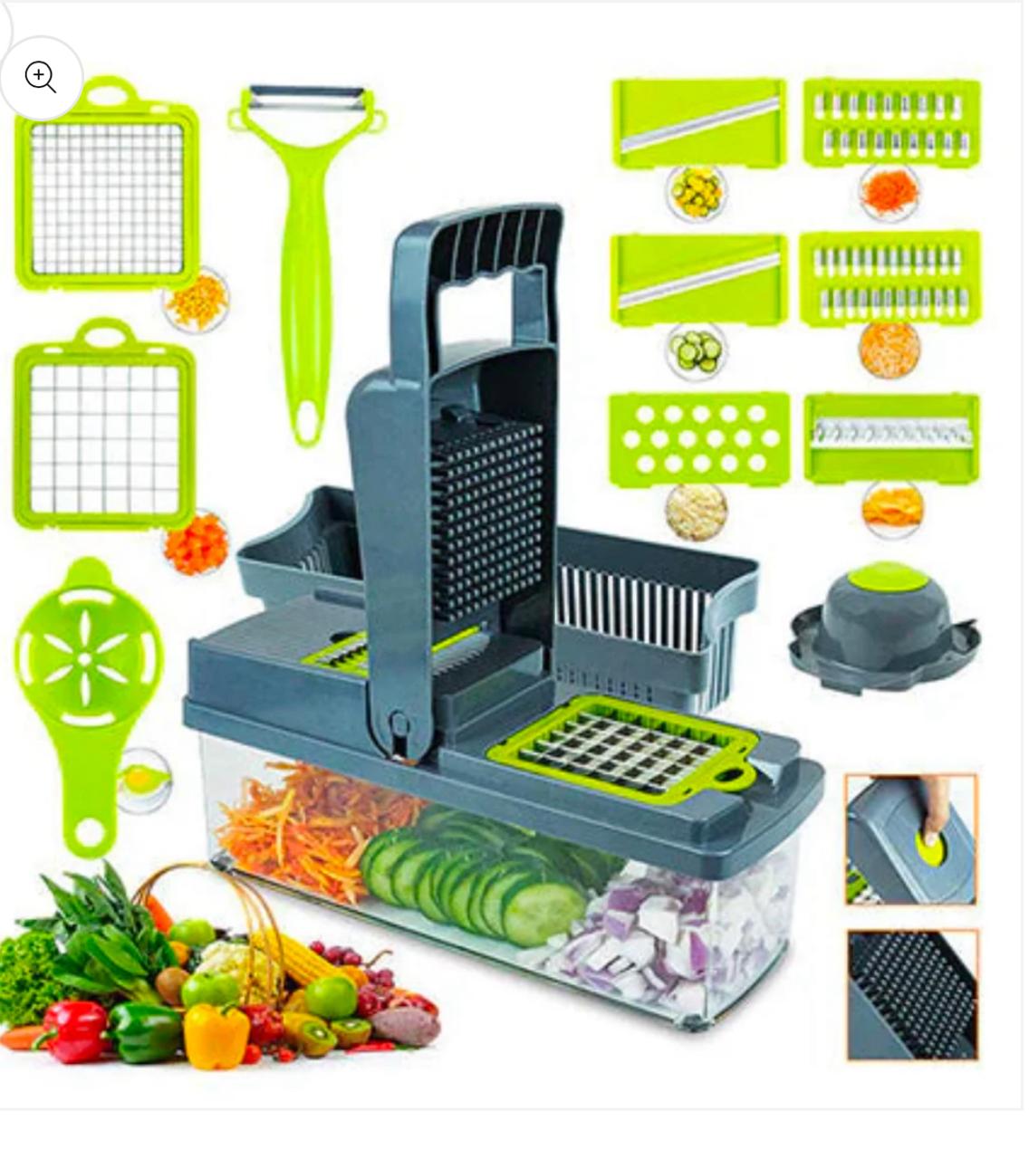 12 in 1 Vegetable Cutter & Slicer – Multifunctional Manual Chopper, Dicer, Peeler & Fruit Cutter – Onion & Salad Slicer Kitchen Tool
